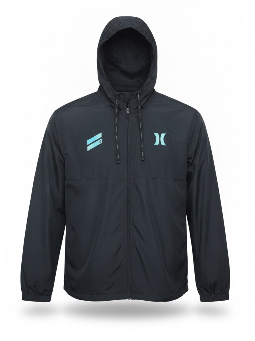 Hurley Men’s XL Black Hooded Windbreaker Jacket Iridescent Logo Full Zip